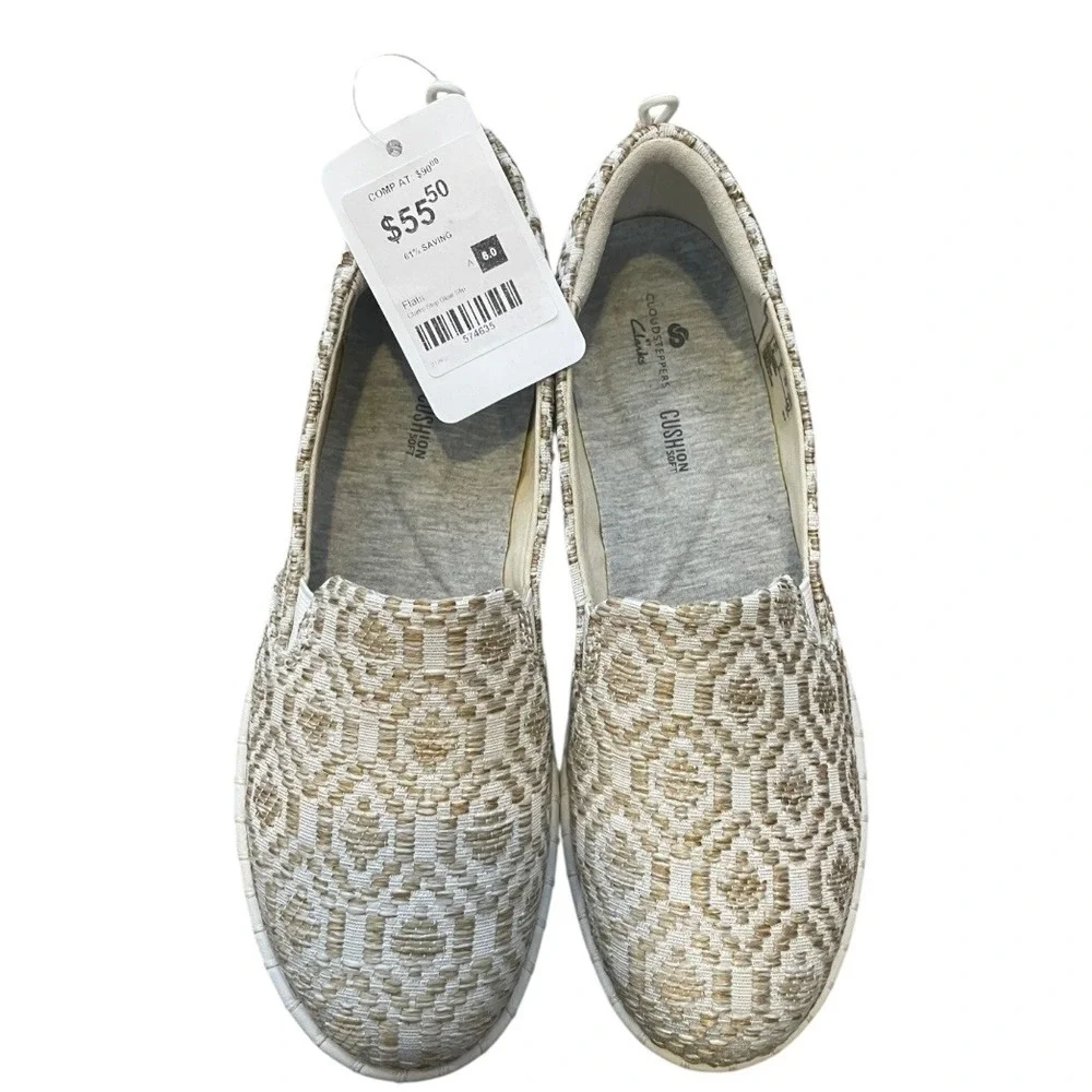 Clarks Cloudsteppers Slip On Flats Women Natural Geometric Pattern Size‎ 6